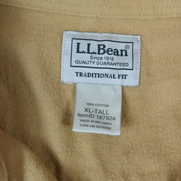 L.L Bean Flannel Shirt Pale Yellow Outdoor Long Sleeve Size XL Tall - Picture 4 of 7